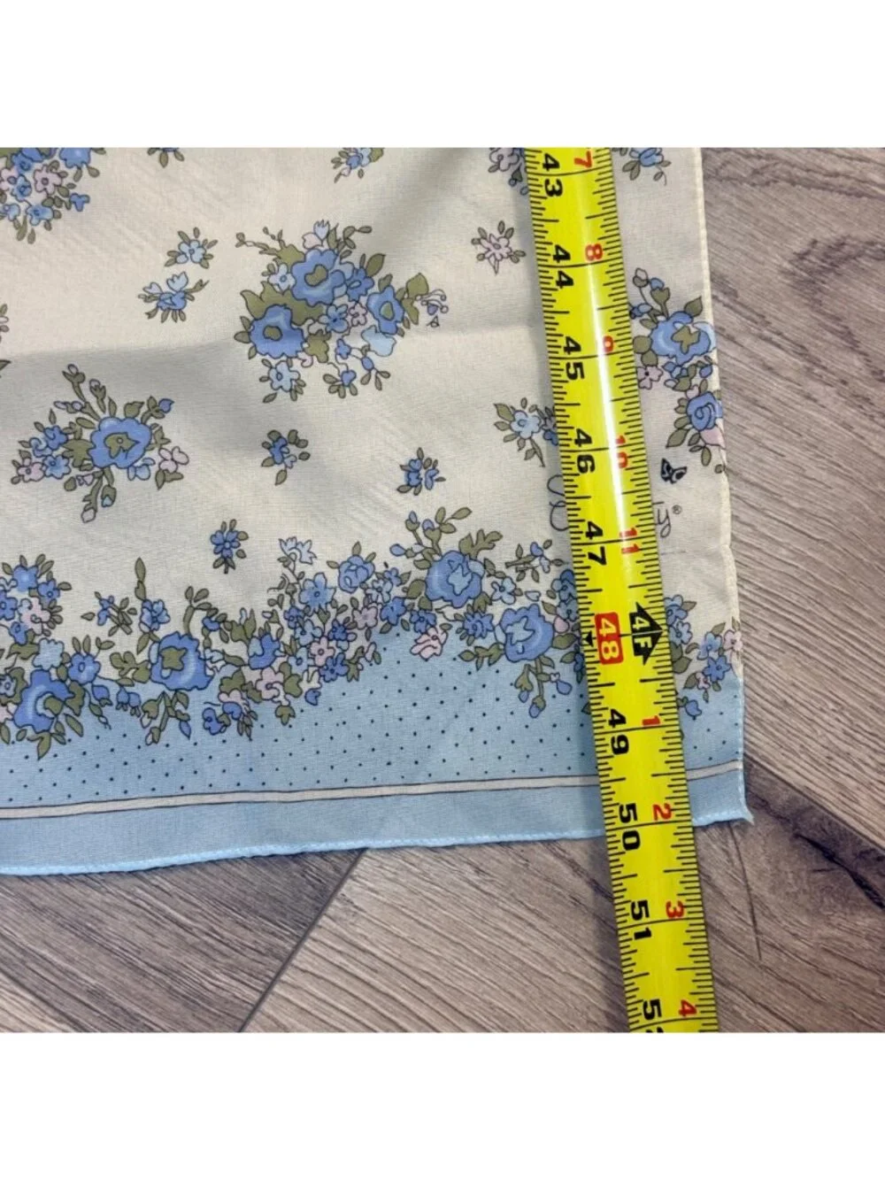 Vintage Sarah Coventry Scarf Blue Floral Cream Lightweight Neck Wrap 10x48